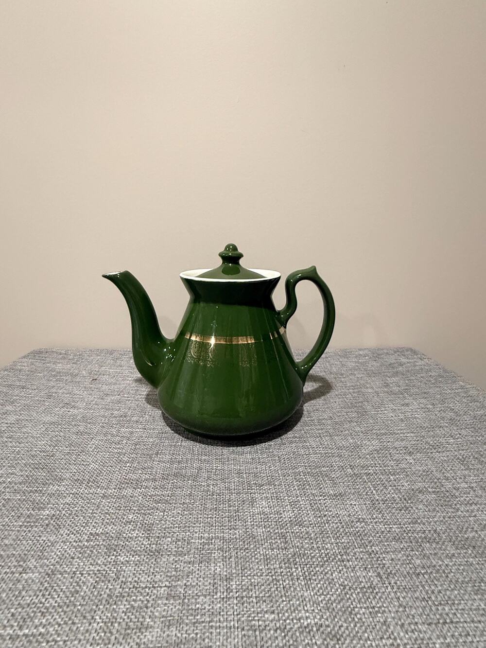 Vintage Hall 6 Cup Green Teapot Gold Trim Made in the USA Mid Century Pottery